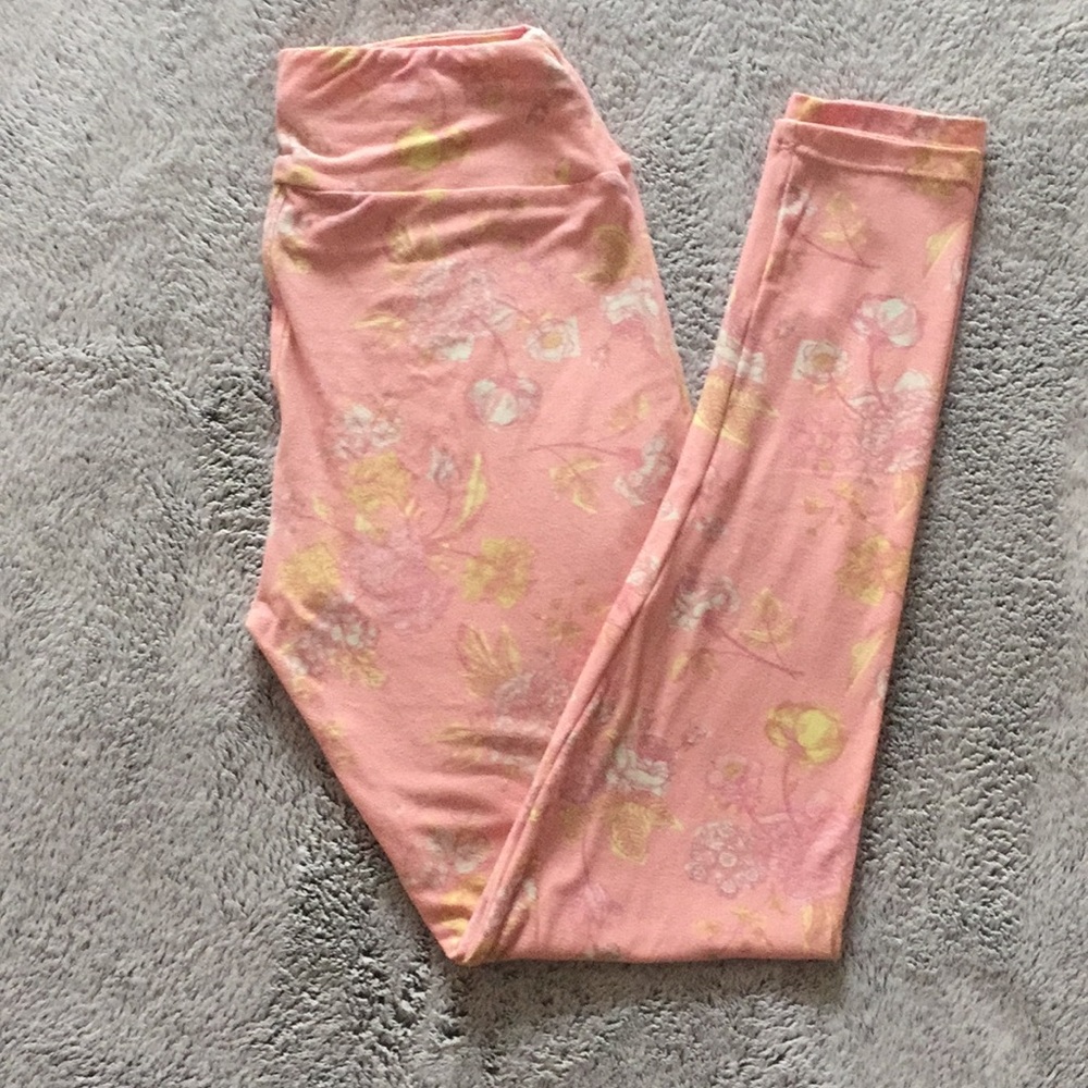 Soft Pink Floral Print OS LulaRoe leggings